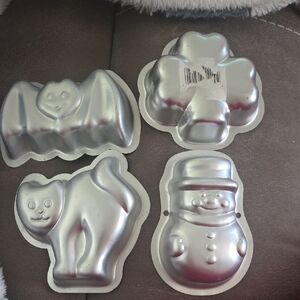 Silver Metal Holiday Shaped Baking Molds - Snowman, Cat, Bat, Flower